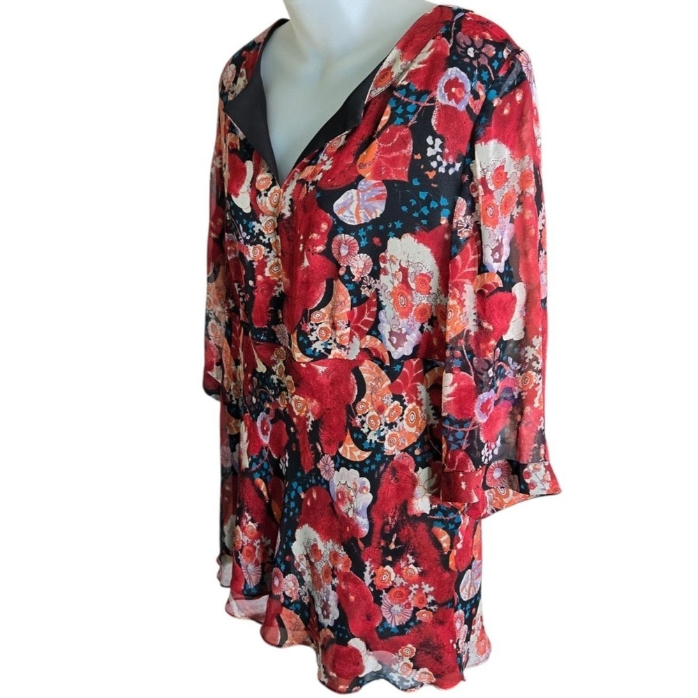 Avenue Womens Romantic Boho Silk Floral Tunic Top Size 14 16 Bell Sleeve Dainty - Picture 5 of 8